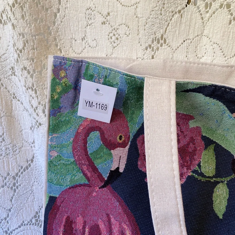 Flamingo Tropical Paradise Canvas Tote Bag - Picture 10 of 12